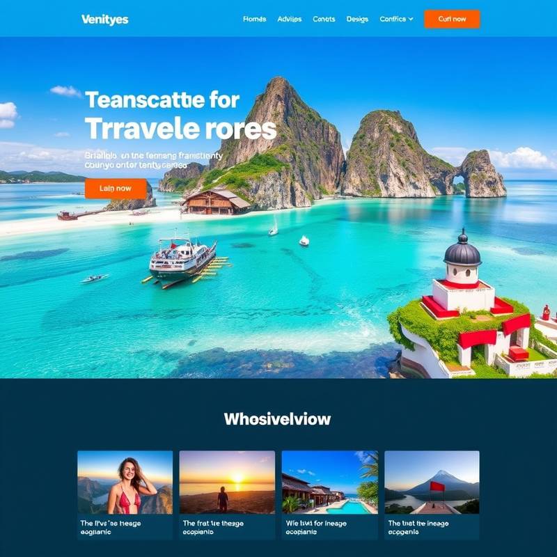 Engaging website design for 'Wanderlust Adventures', a travel agency, highlighting vibrant imagery and straightforward navigation to attract potential travelers.