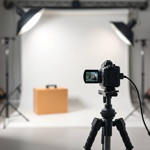 Icon representing product photography, featuring a camera pointed at a product.