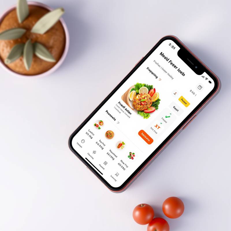 Mockup of a mobile app interface for a food delivery service.