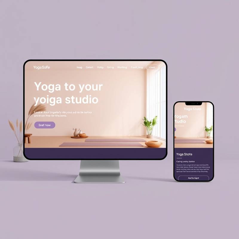 Responsive website design for 'Harmony Yoga Studio', showcasing tranquility and serenity through soft colors and fluid layouts.