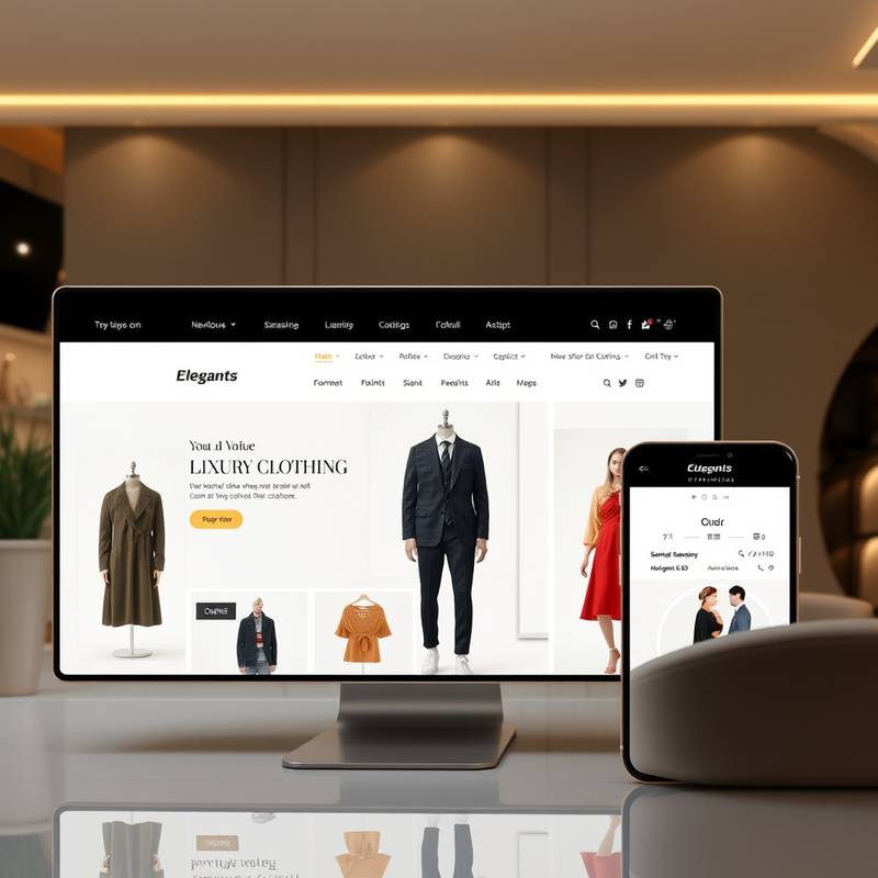Screenshot of a sophisticated e-commerce website designed for 'Elegance Boutique', a high-end clothing retailer.